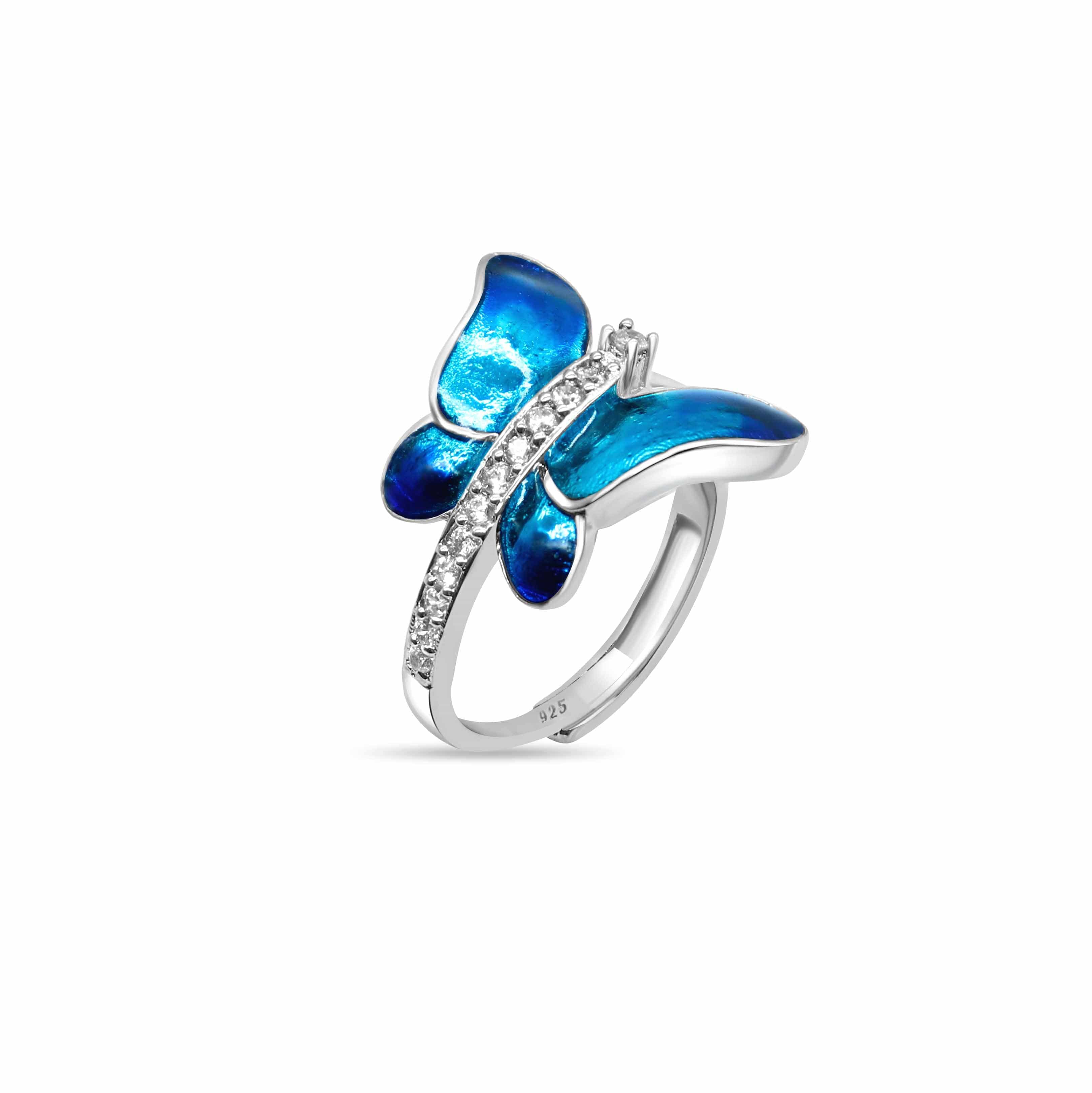 Blue Butterfly Diamond 925 Silver Ring - Image 2