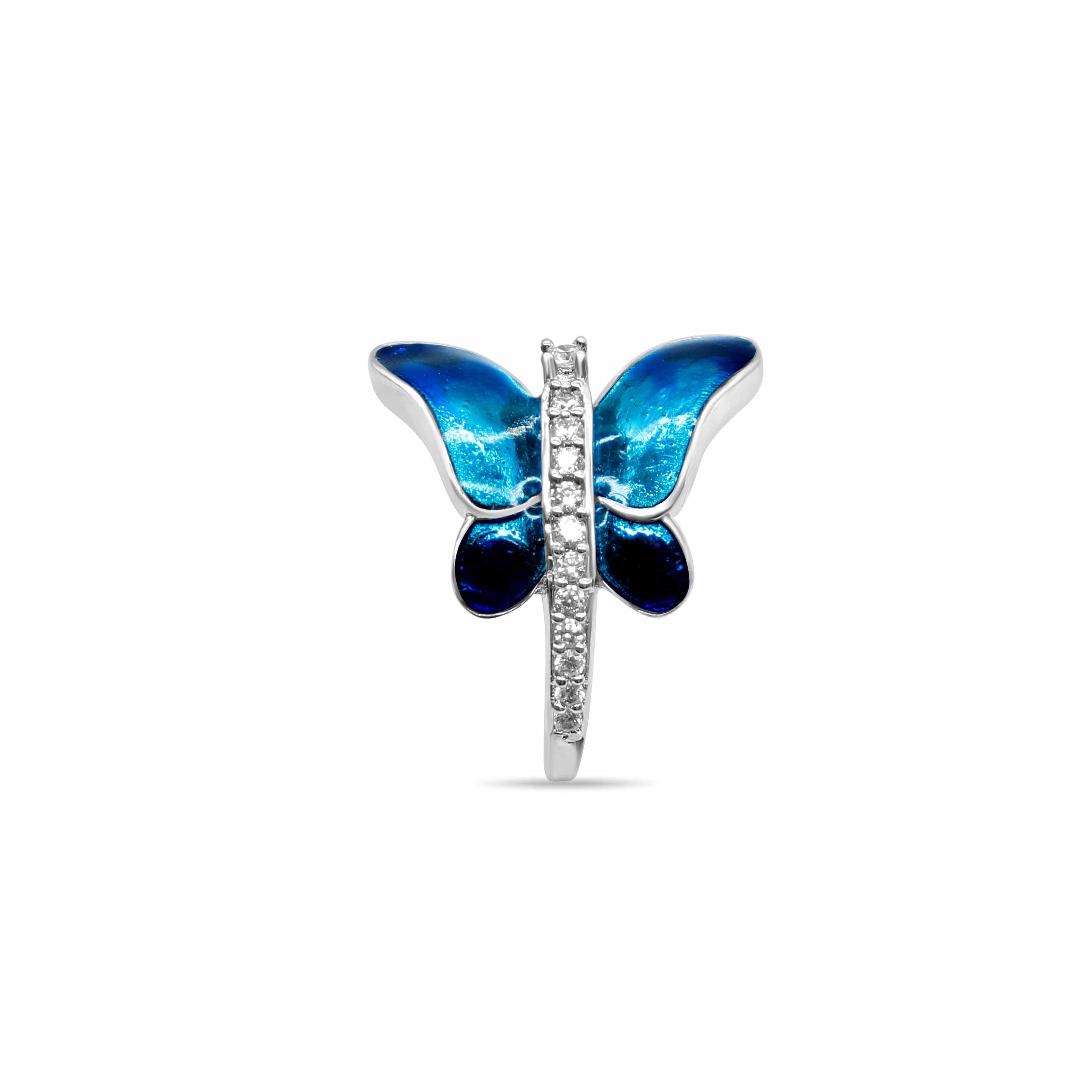 Blue Butterfly Diamond 925 Silver Ring - Image 3