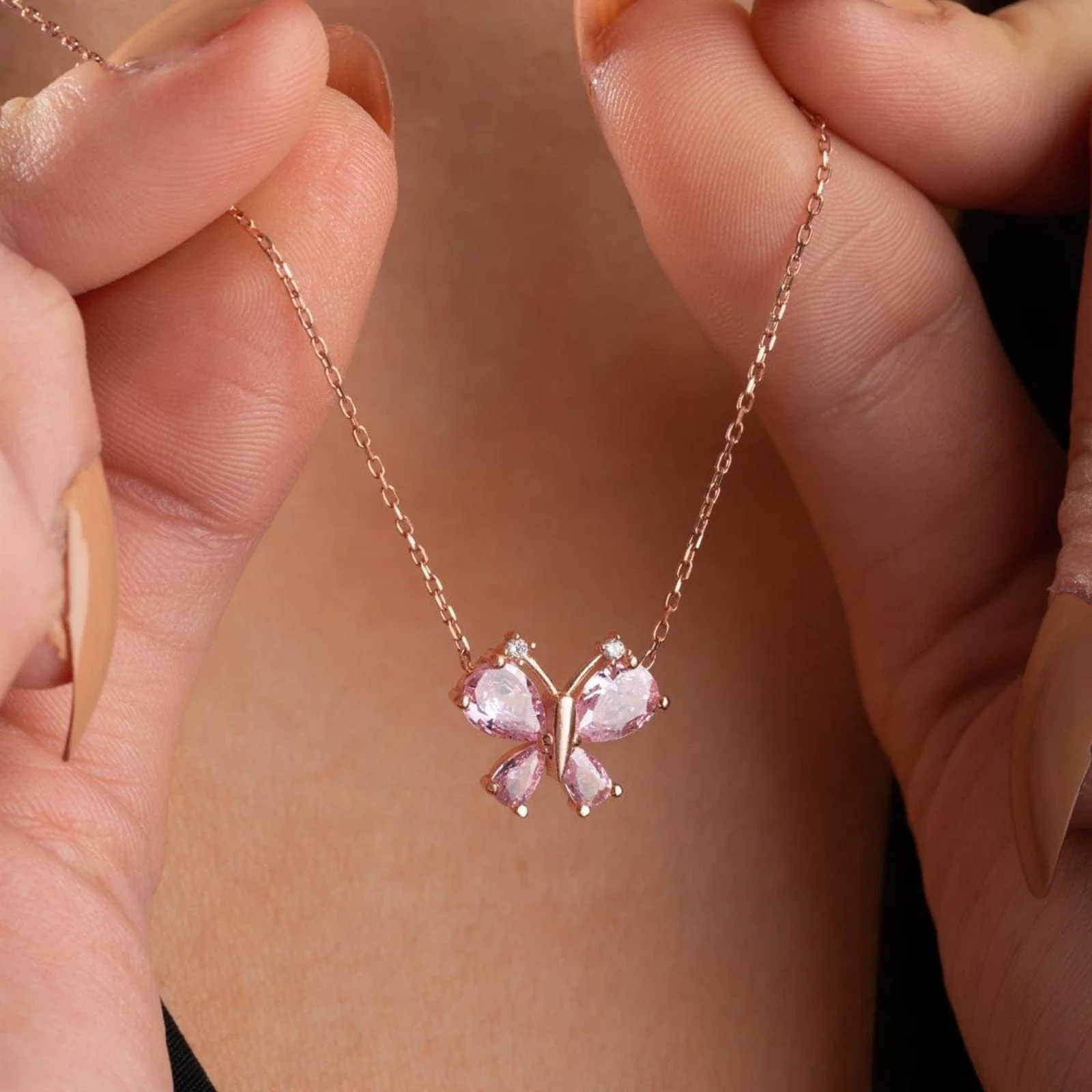Hallmark Silver Dragonfly Necklace with Pink Zircon Stone