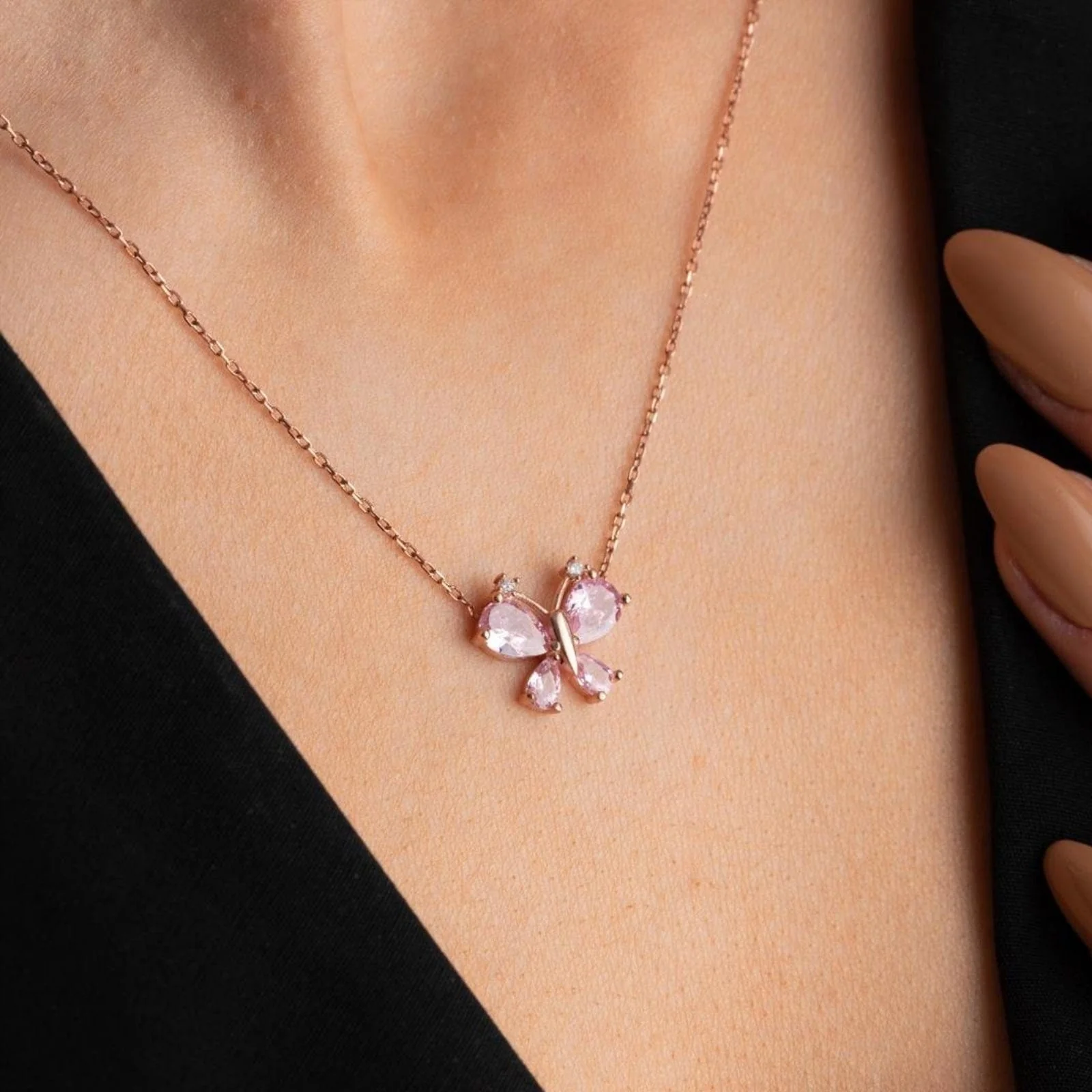 Hallmark Silver Dragonfly Necklace with Pink Zircon Stone - Image 2