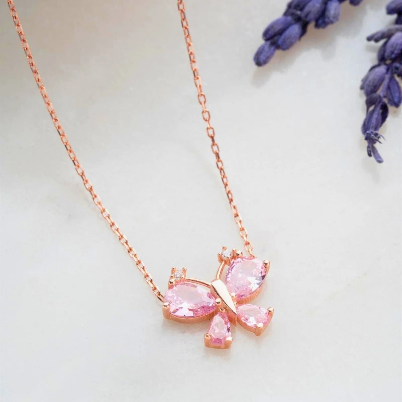 Hallmark Silver Dragonfly Necklace with Pink Zircon Stone - Image 3