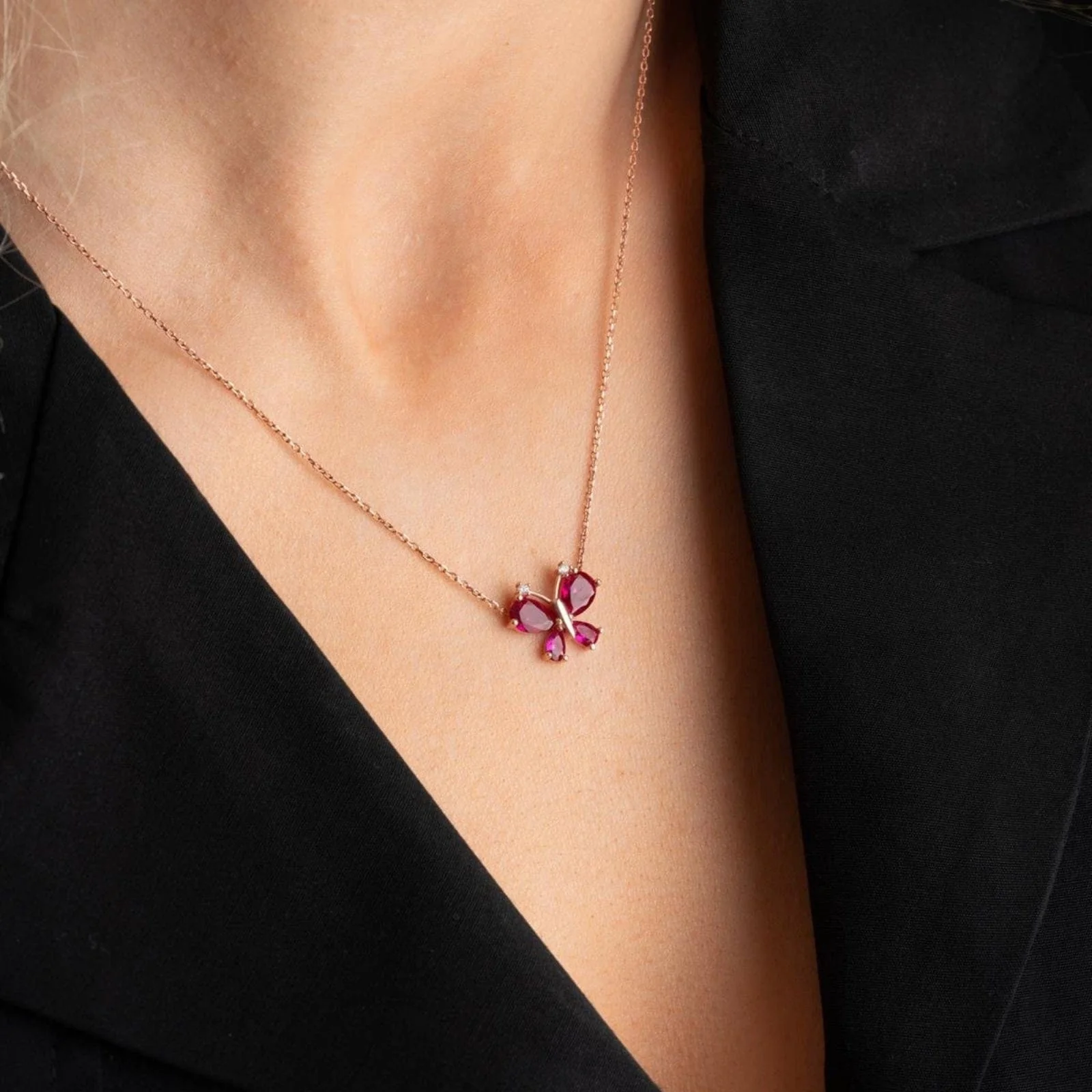 Hallmark Silver Dragonfly Necklace with Red Zircon Stone - Image 4