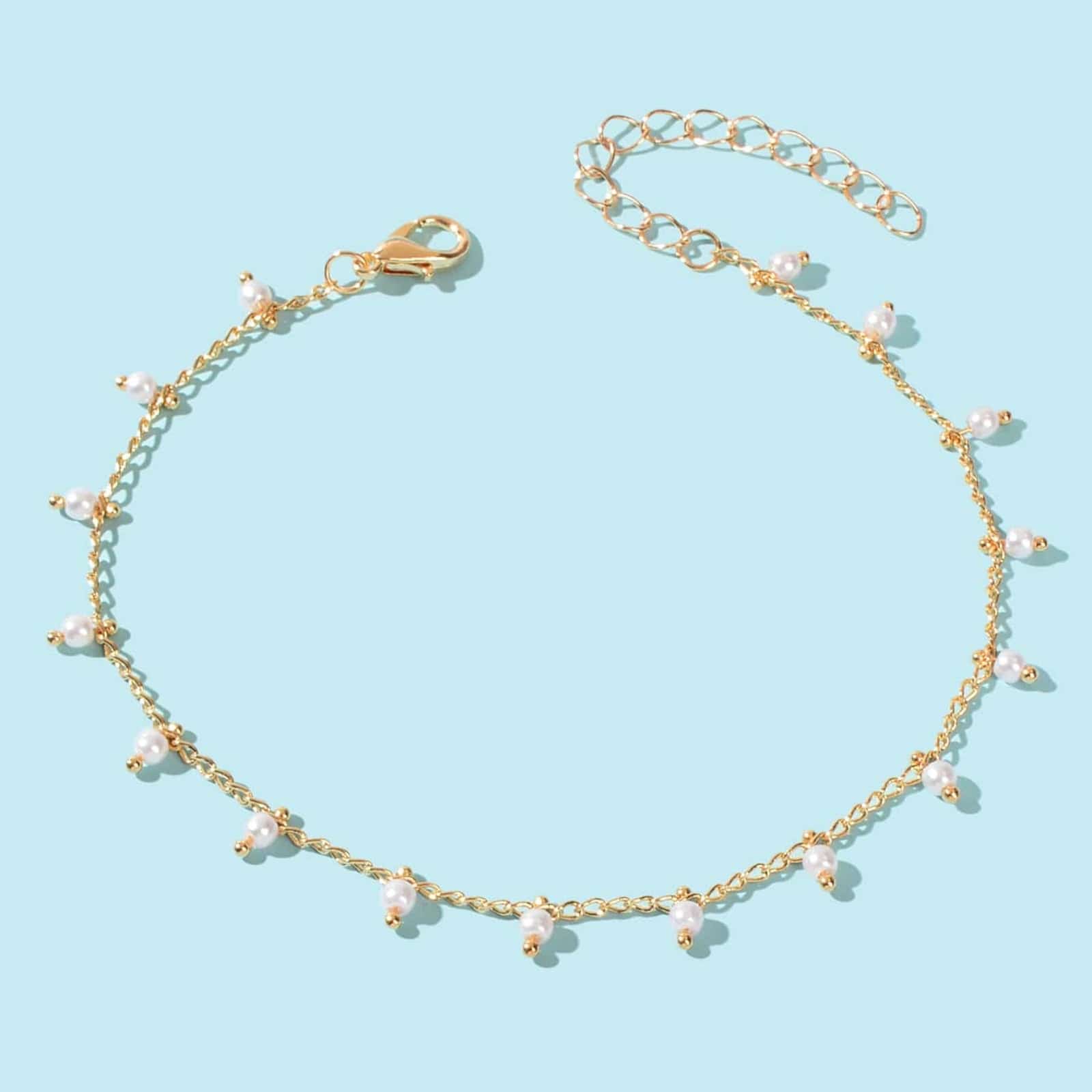 Hallmark Silver Faux Pearl Charm Gold Plated Anklet For Women - Image 2