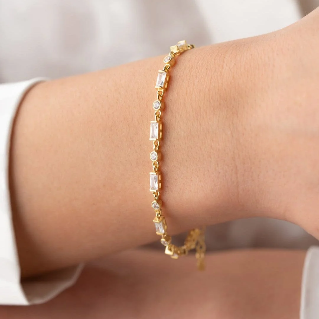Hallmark Silver Gold Baguette Stone Detailed Bracelet - Image 3