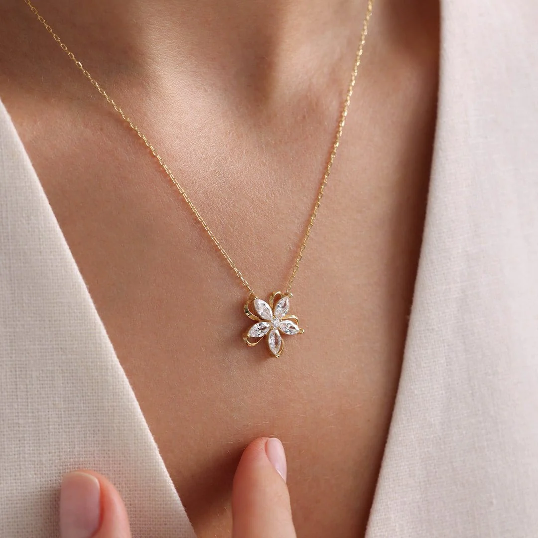 Hallmark Silver Gold Plated Camellia Flower Necklace