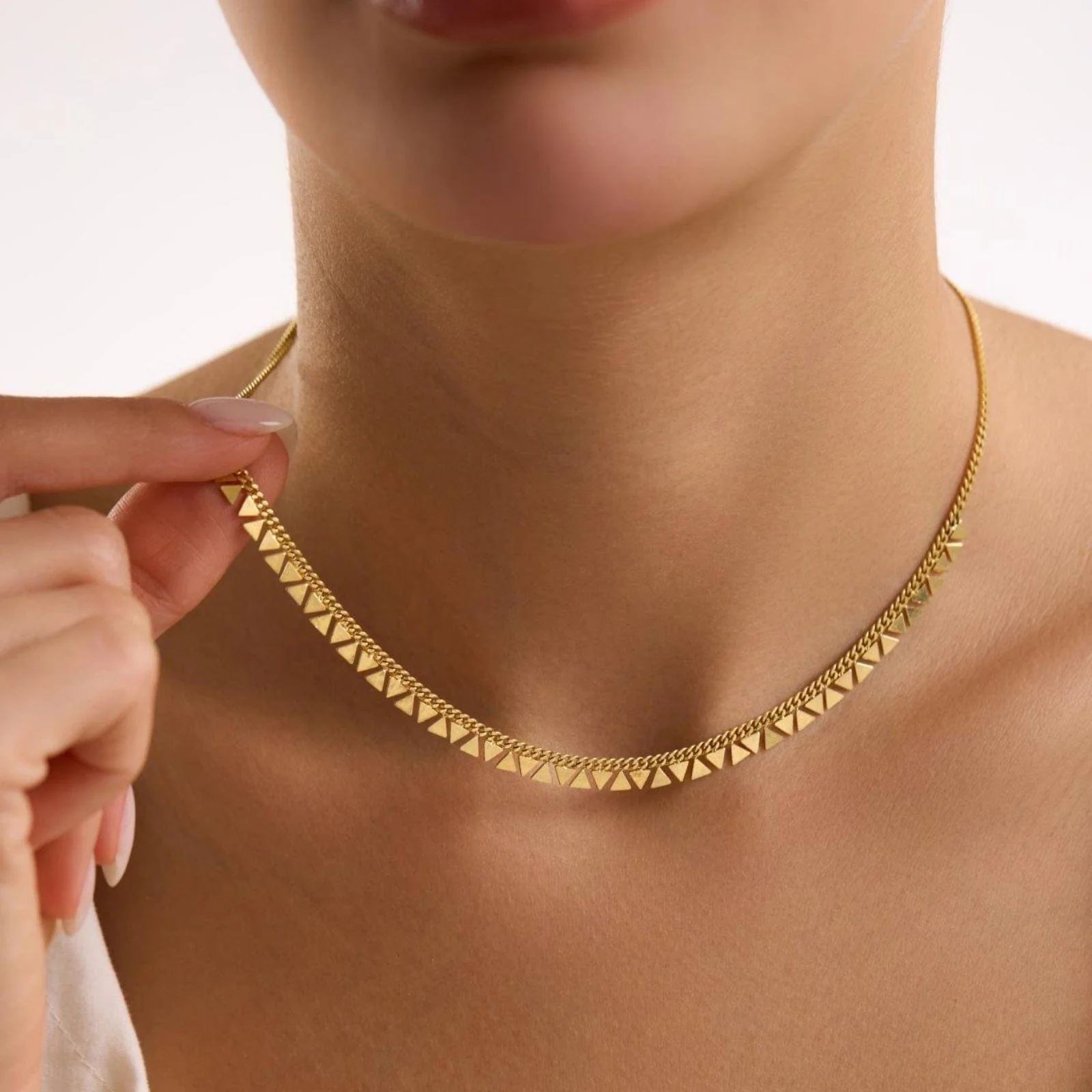 Hallmark Silver Gold Plated Gourmet Chain Minimalist Triangle Motif Necklace