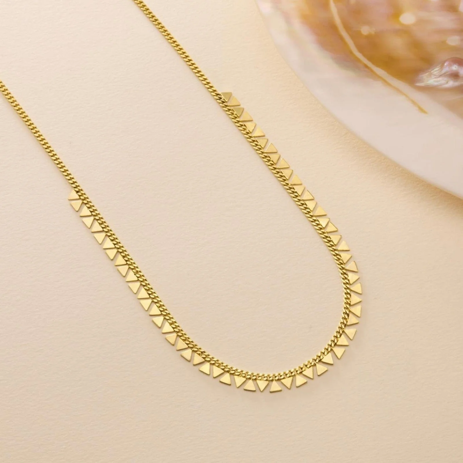 Hallmark Silver Gold Plated Gourmet Chain Minimalist Triangle Motif Necklace - Image 2