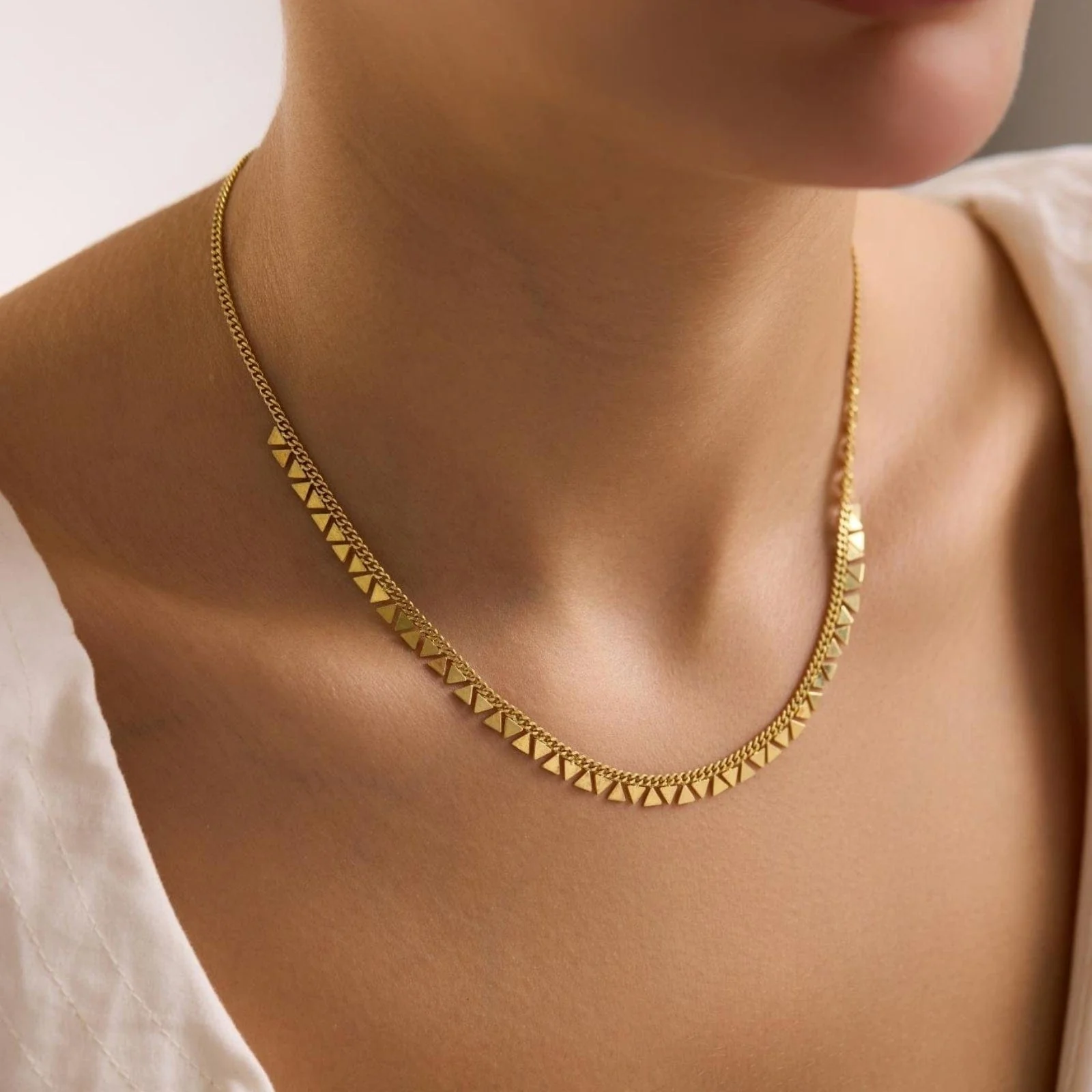 Hallmark Silver Gold Plated Gourmet Chain Minimalist Triangle Motif Necklace - Image 3