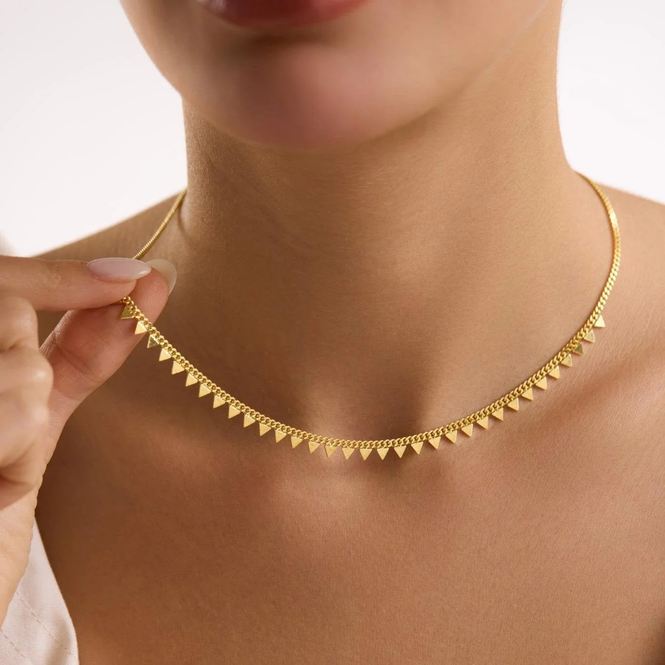 Hallmark Silver Gold Plated Gourmet Chain Minimalist Triangle Necklace