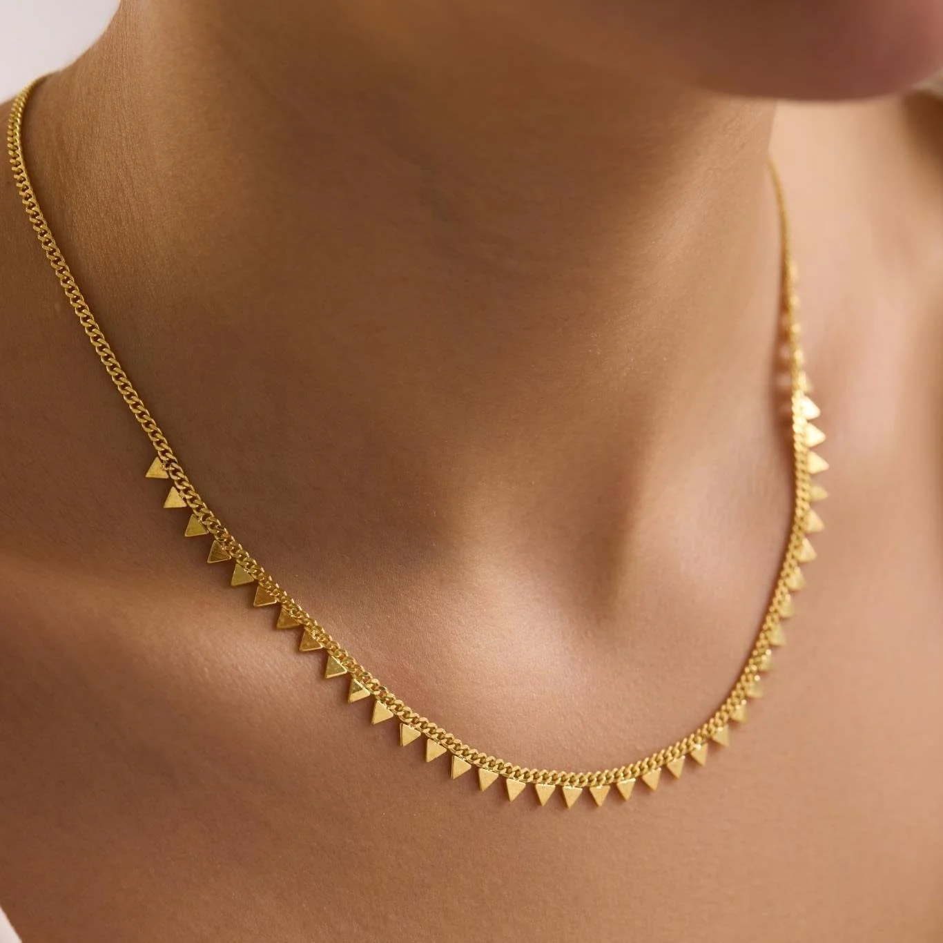 Hallmark Silver Gold Plated Gourmet Chain Minimalist Triangle Necklace - Image 3