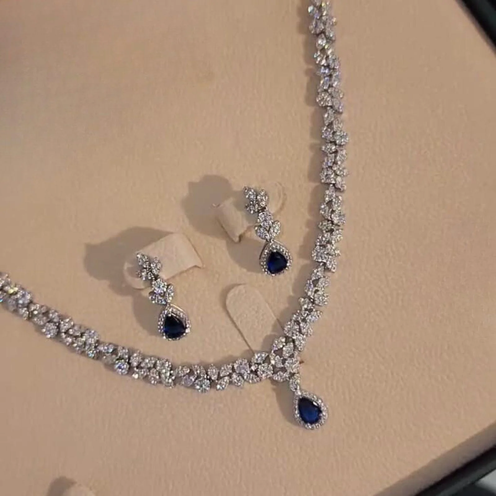 Hallmark Silver Dark Blue Ad Elegant & Fashionable Evening Party Wedding Jewelry Set - Image 2