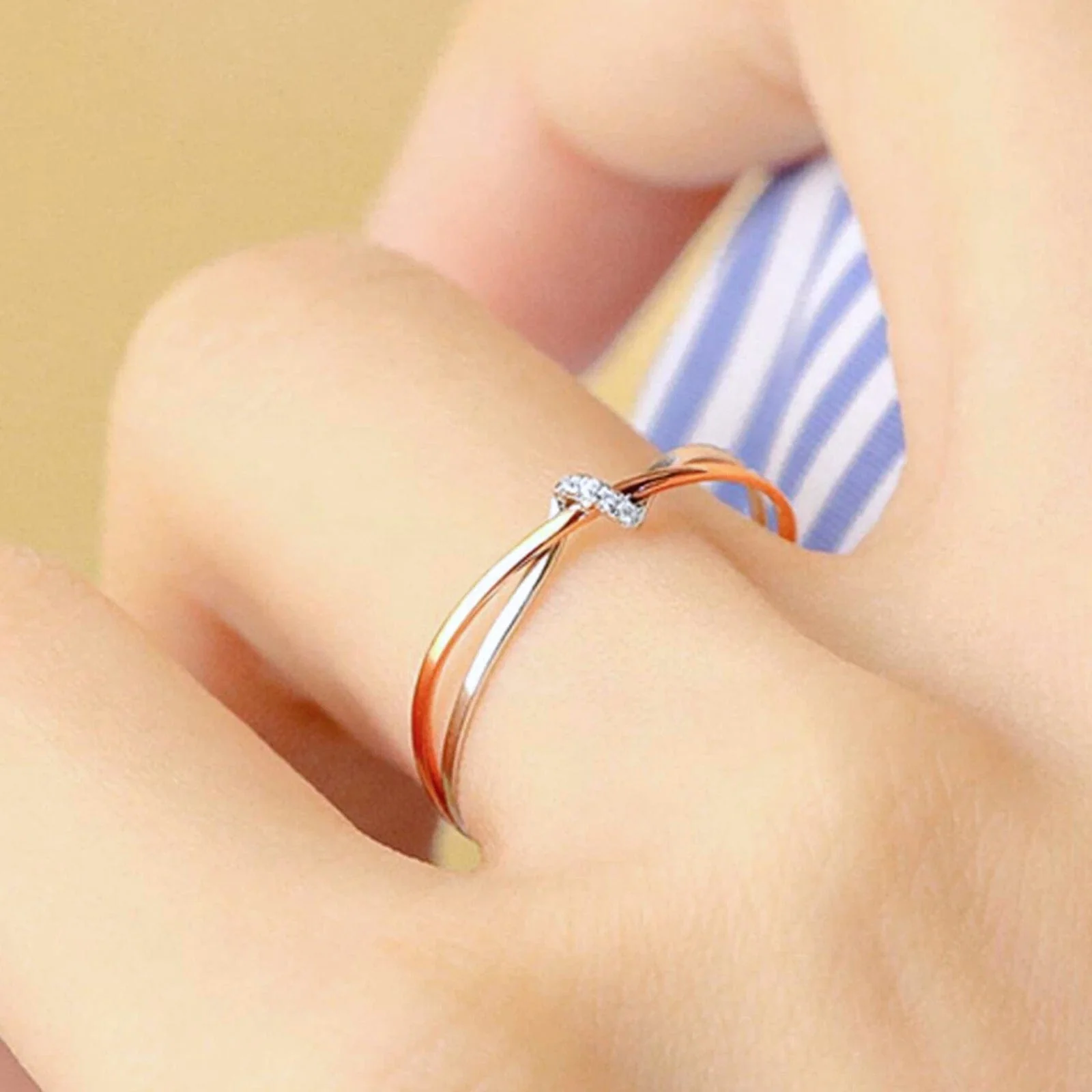 Hallmark Silver Twin Knot Gold Plated Ring Couple Anniversary Gift - Image 2
