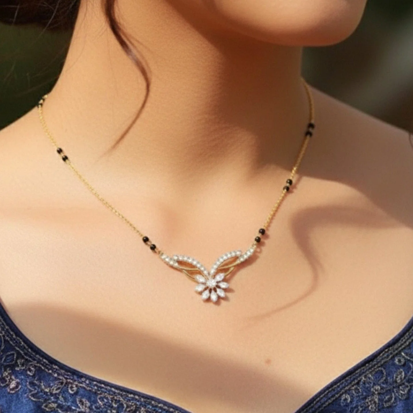 Hallmark Silver Morden Stunning Flower Gold Plated Mangalsutra