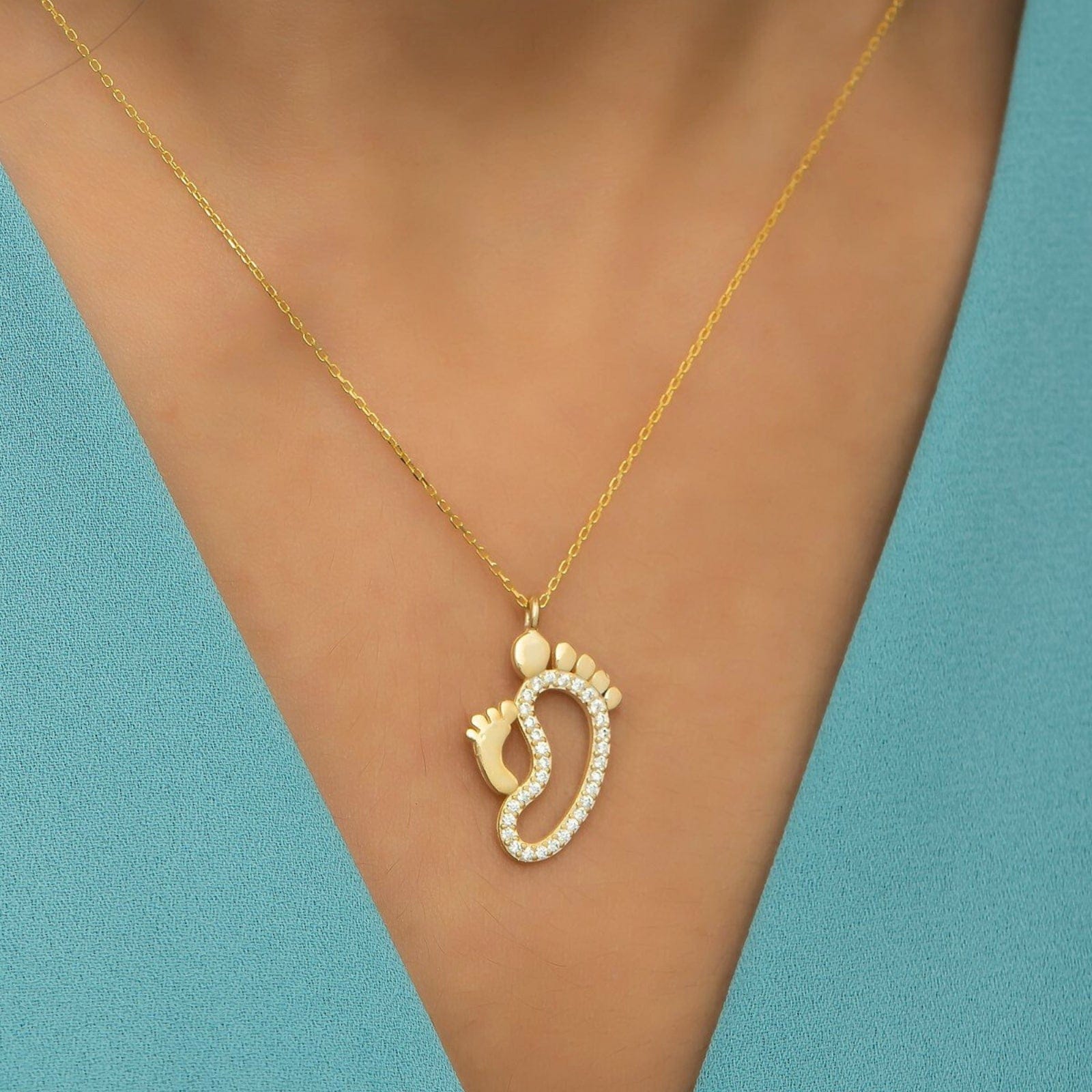 Hallmark Silver Mother With Baby Footprint Gold Plated Pendant