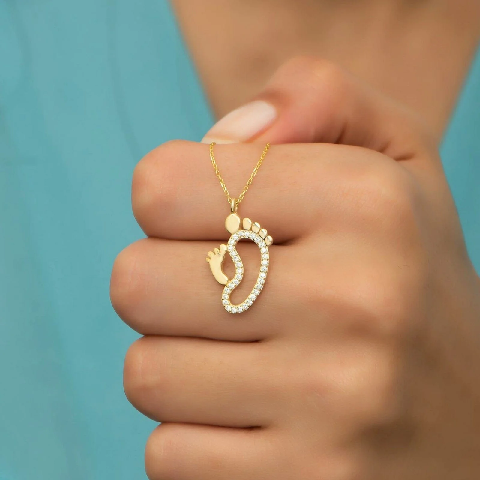 Hallmark Silver Mother With Baby Footprint Gold Plated Pendant - Image 2