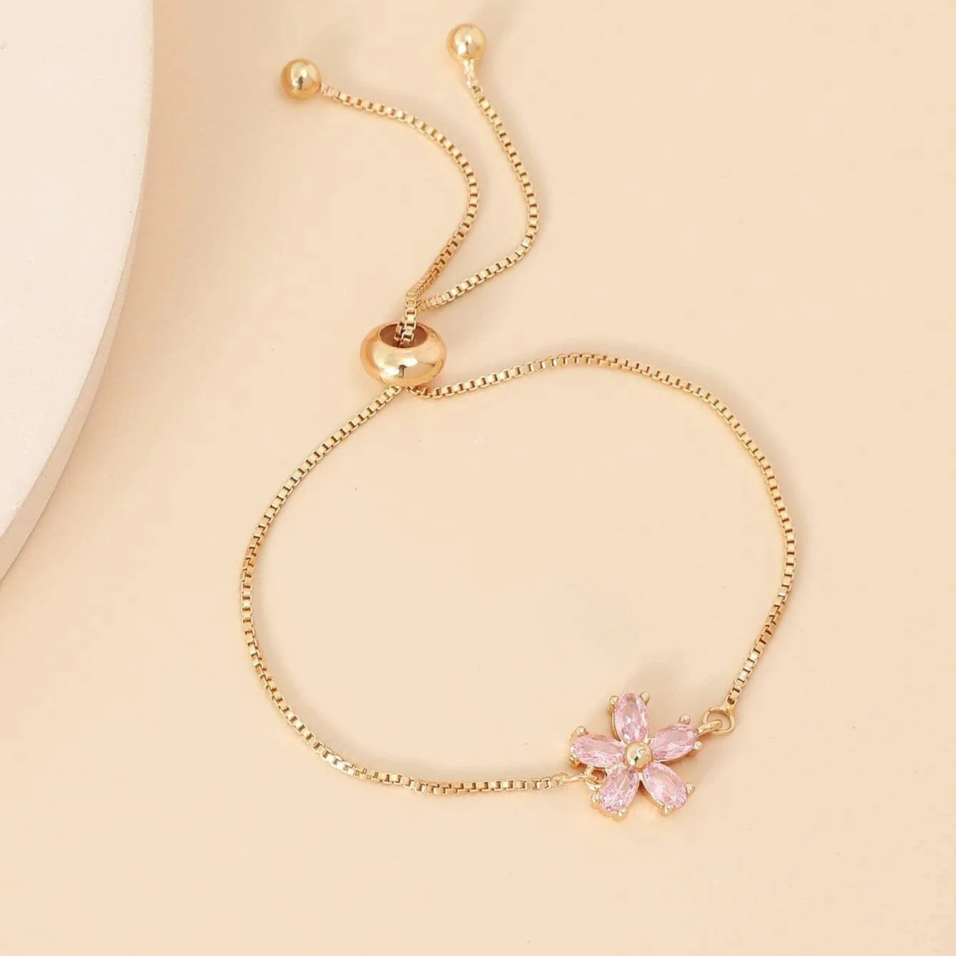 Hallmark Silver Pink Flower American Diamond Gold Plated Bracelet - Image 3
