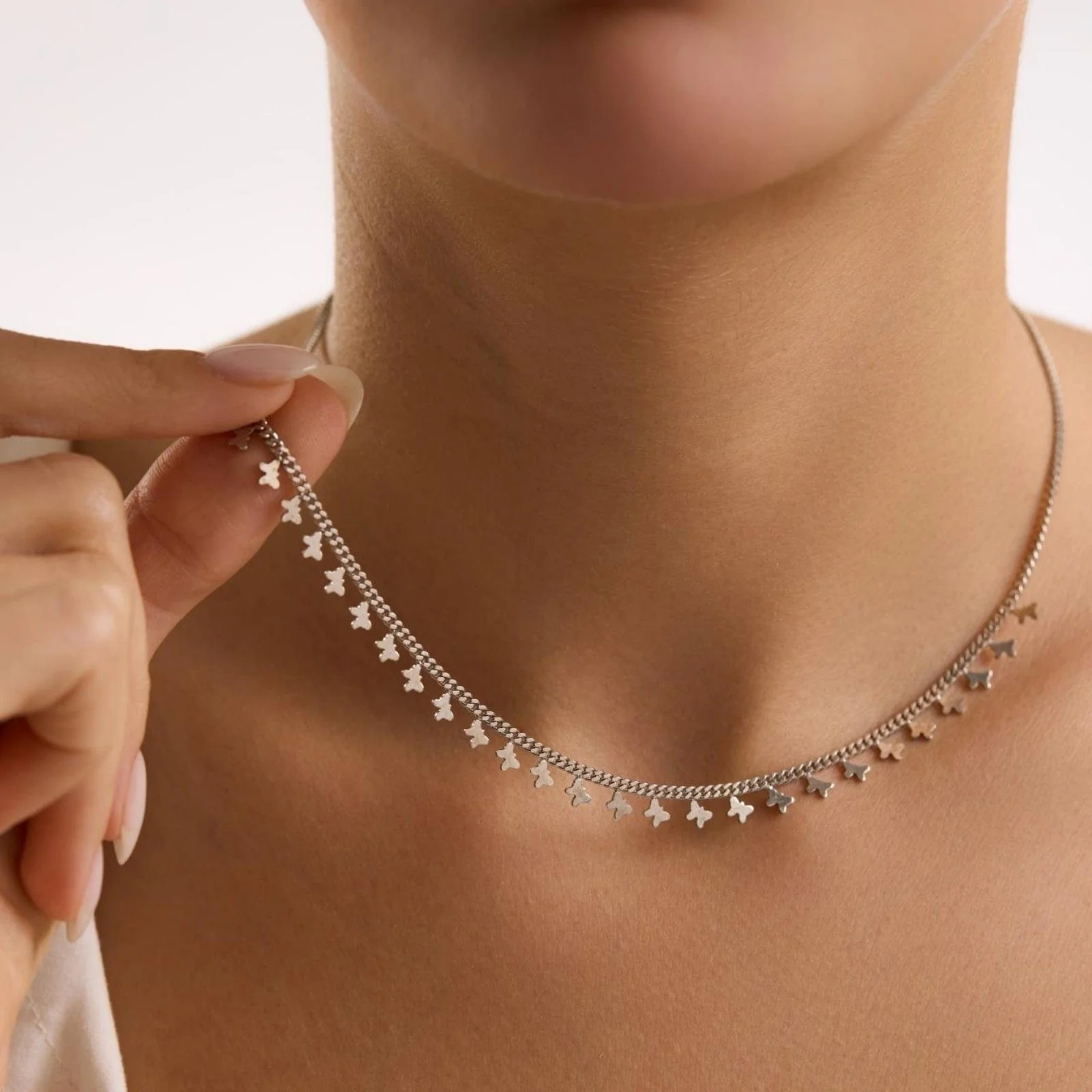 Hallmark Silver Rhodium Plated Gourmet Chain Minimalist Butterfly Necklace