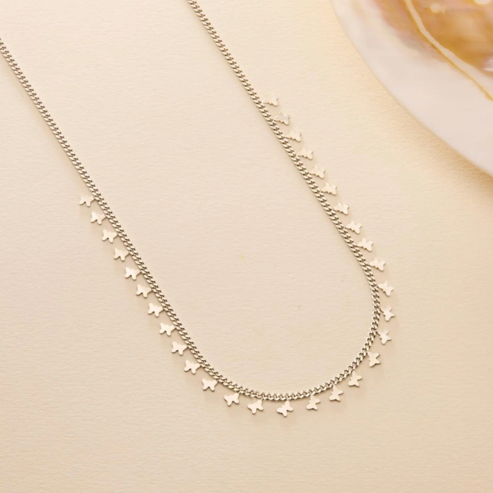 Hallmark Silver Rhodium Plated Gourmet Chain Minimalist Butterfly Necklace - Image 2