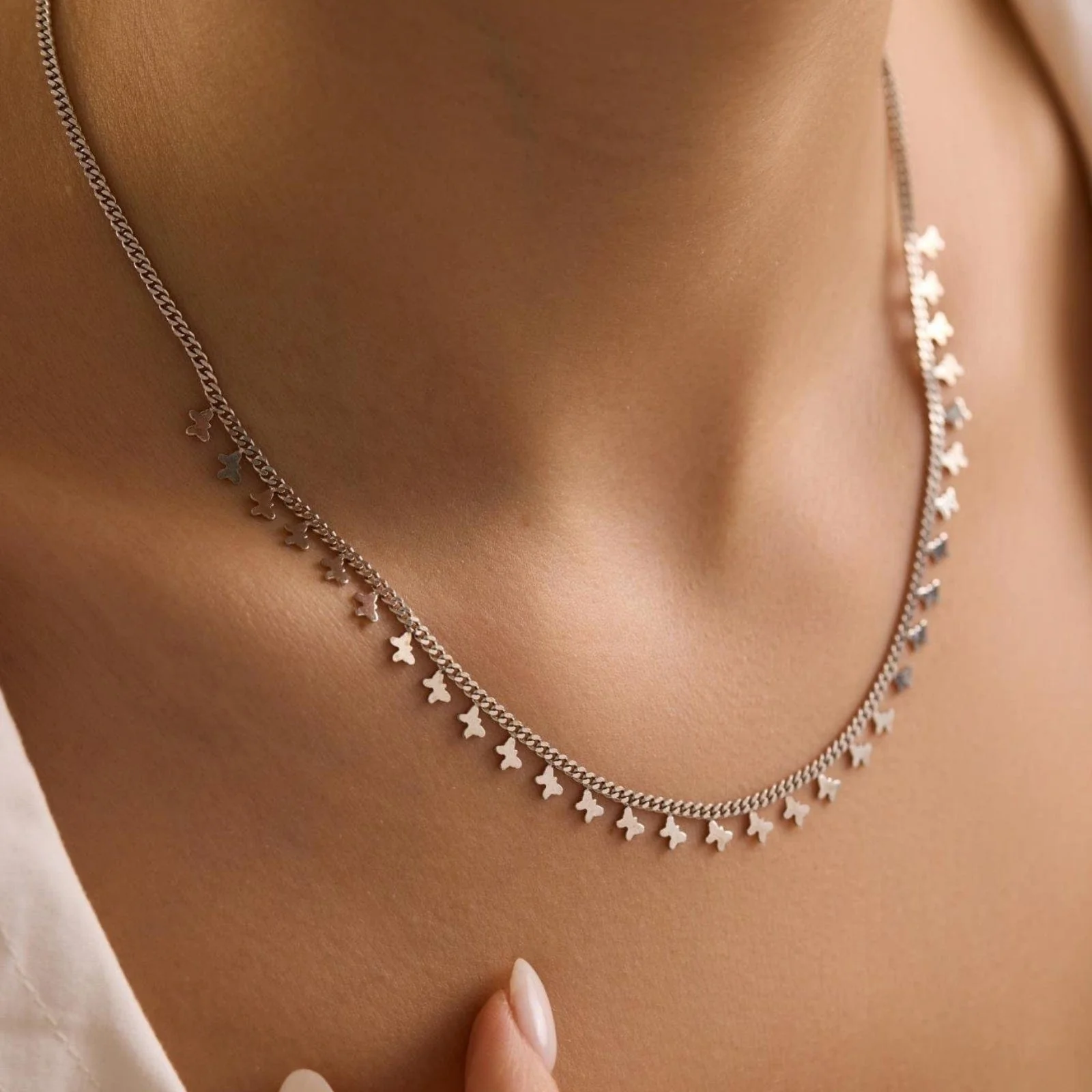 Hallmark Silver Rhodium Plated Gourmet Chain Minimalist Butterfly Necklace - Image 3