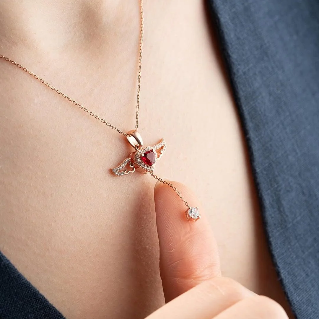 Hallmark Silver Rose Gold Plated Red Winged Heart Necklace - Image 2