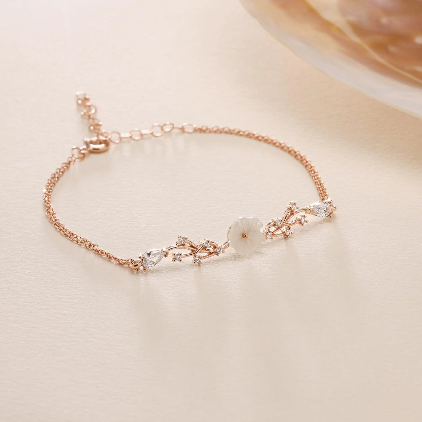Hallmark Silver Rose Gold Spring Sparkling Magnolia Flower Bracelet - Image 2