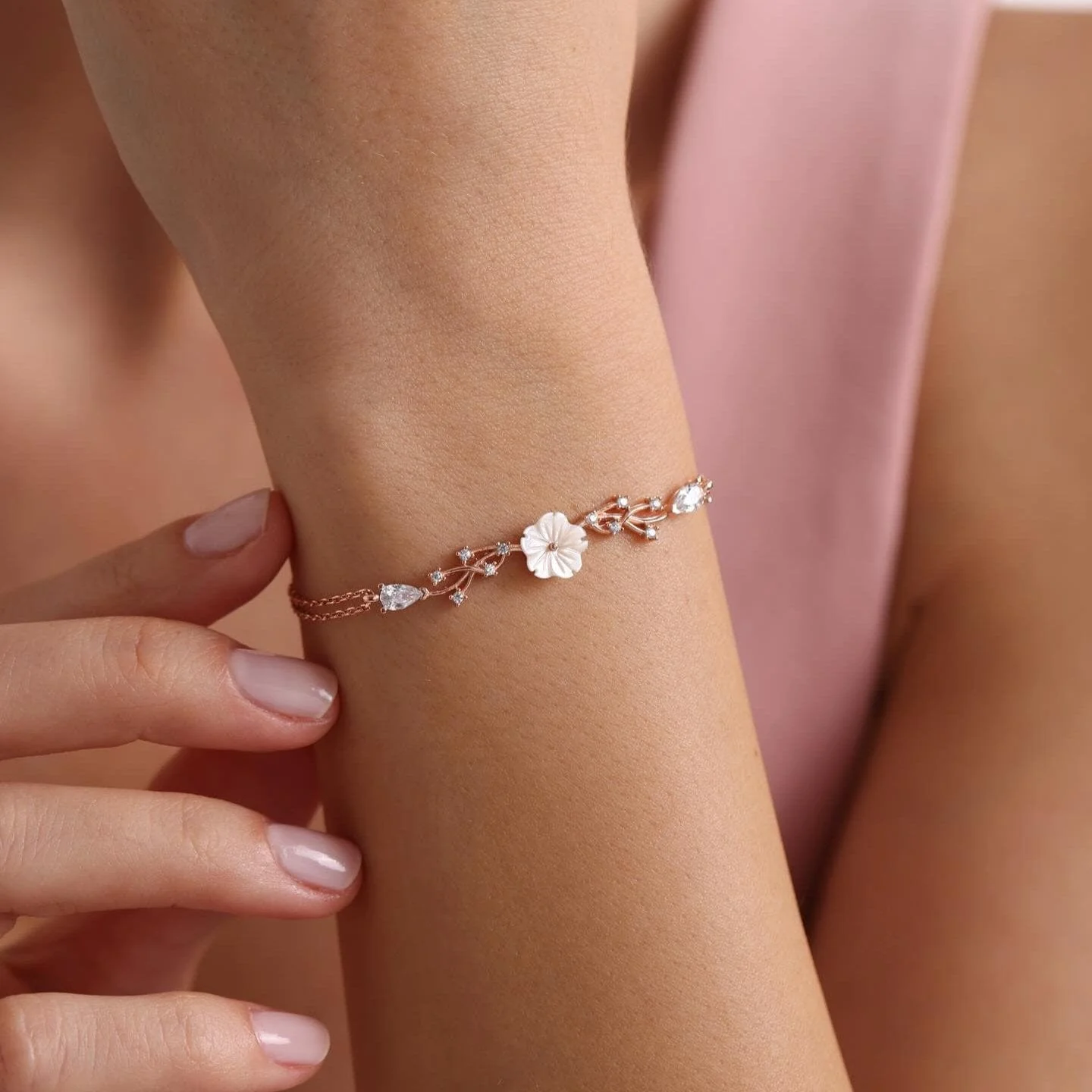 Hallmark Silver Rose Gold Spring Sparkling Magnolia Flower Bracelet - Image 3