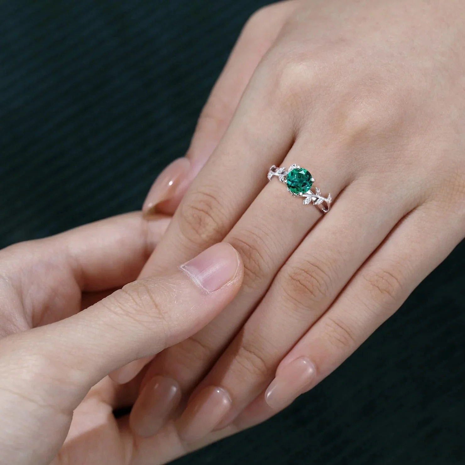 Hallmark Silver Round Cut Lab Emerald Promise Ring - Image 2