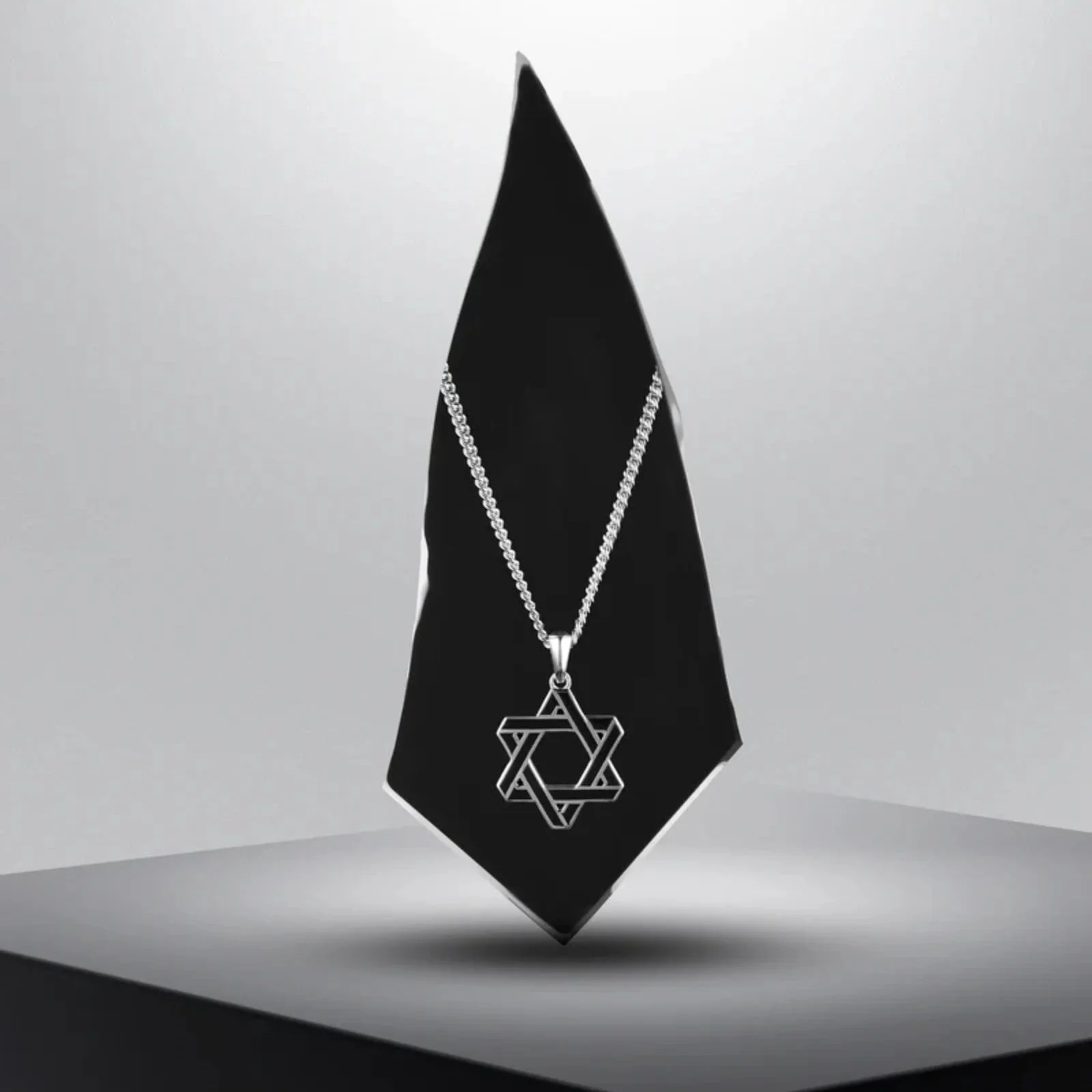 Hallmark Silver Star Of David With Black Tinted Men Pendant - Image 2