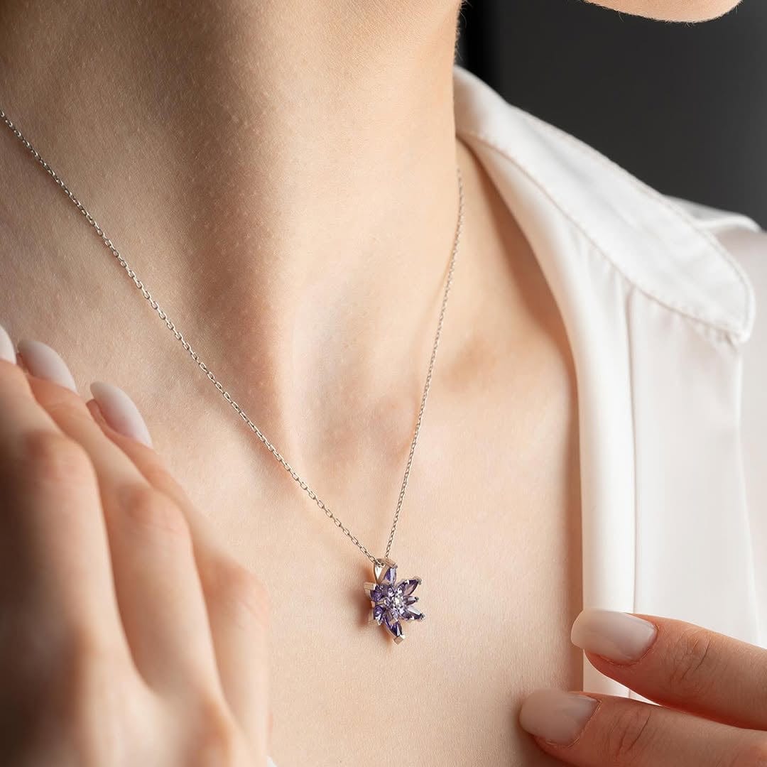 Hallmark Silver Sterling Purple Lotus Flower Necklace - Image 3