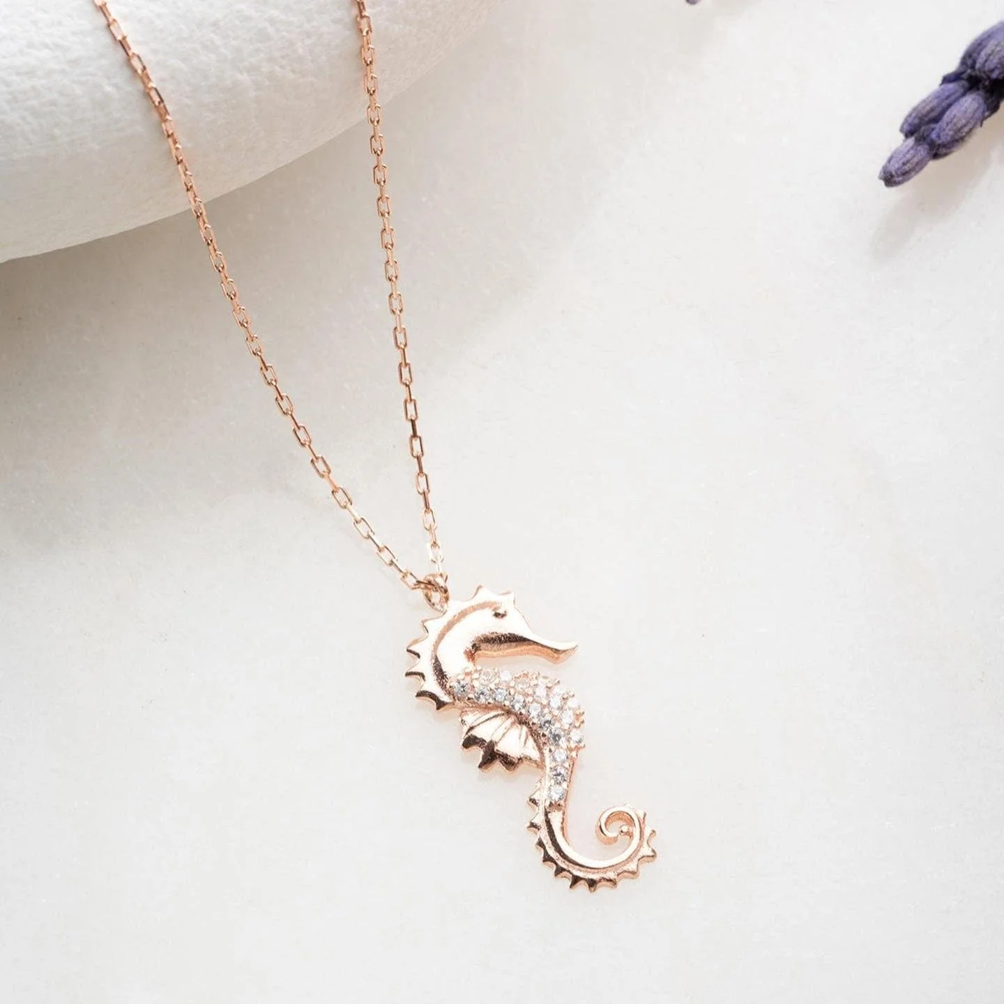 Hallmark Silver Sterling Rose Gold Seahorse Necklace - Image 2