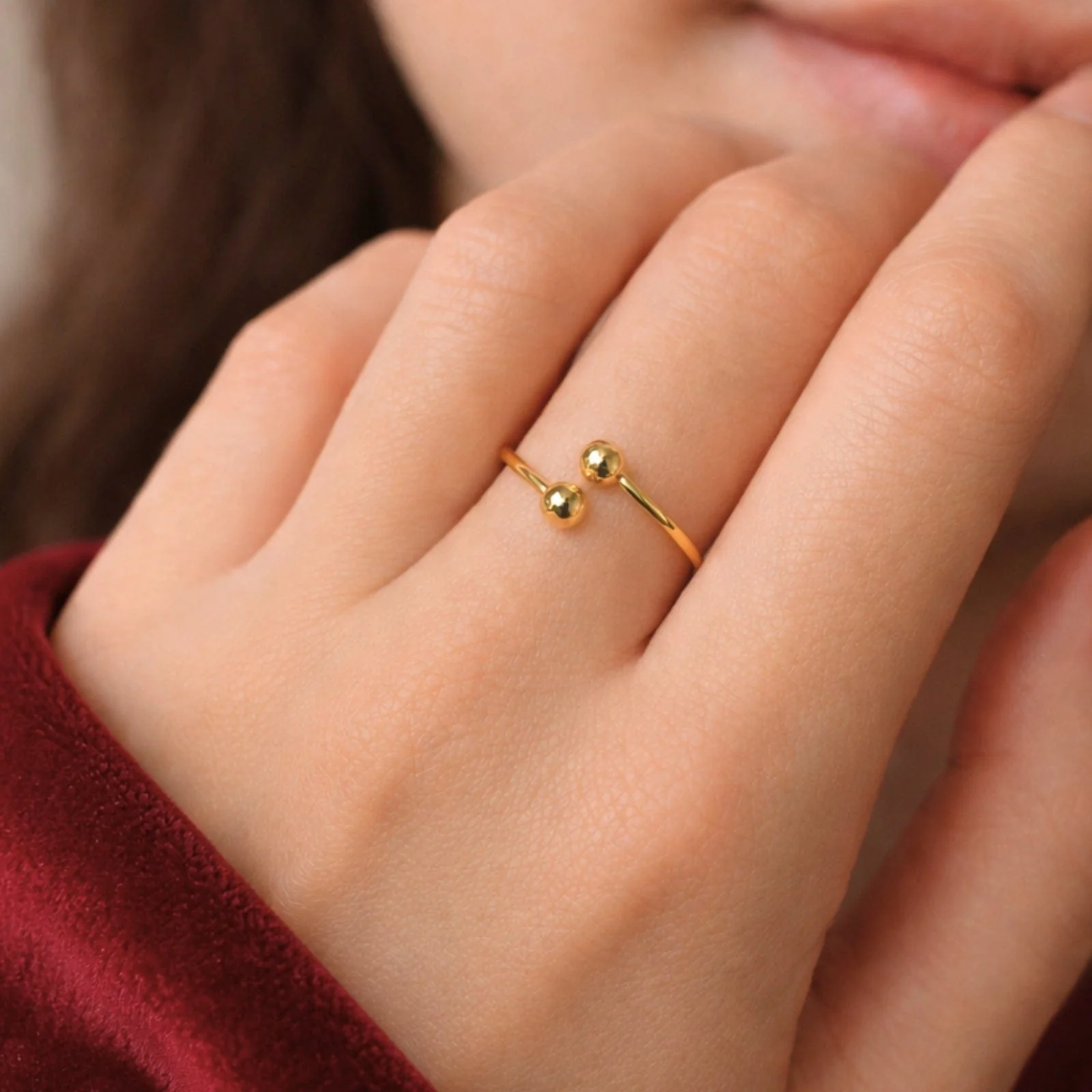 Hallmark Silver Twin Dot Minimal Gold Plated Ring