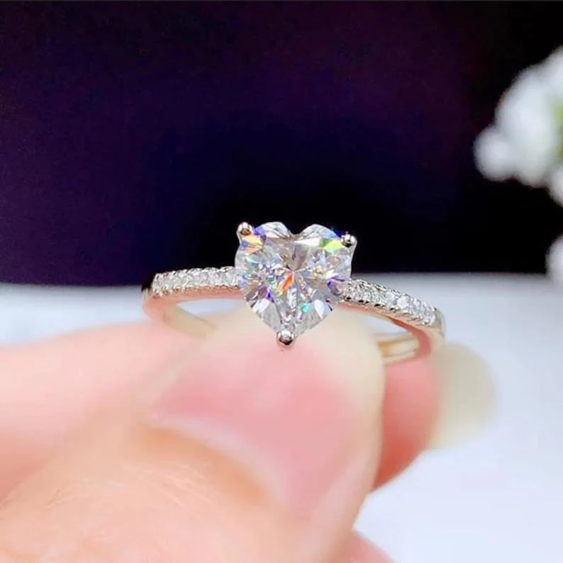 Hallmark Silver White Heart Cut Solitaire Ring