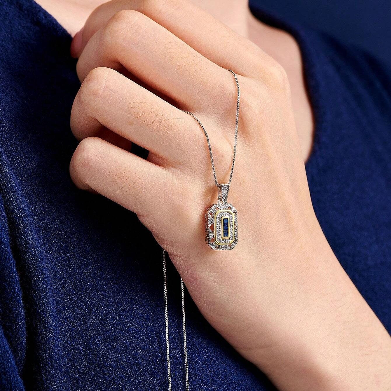 Hallmarked Silver Fusion Blue Necklace With Link Chain - Image 3
