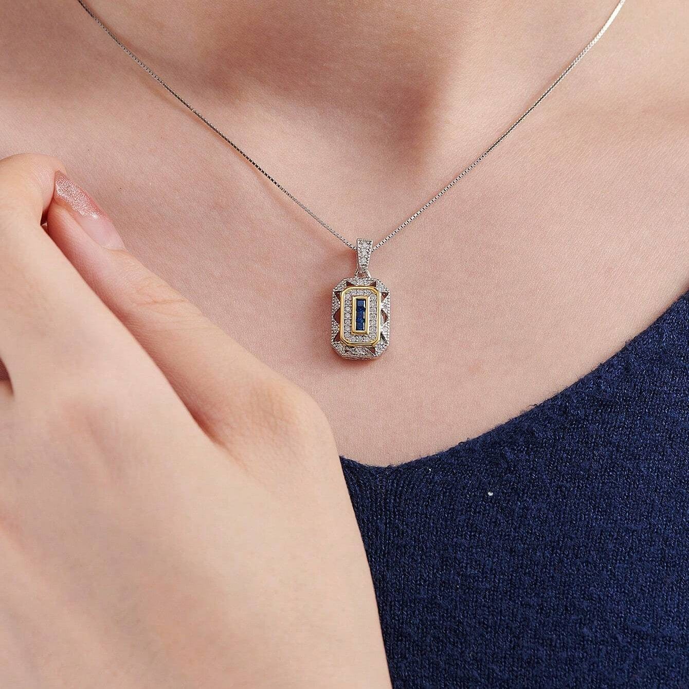 Hallmarked Silver Fusion Blue Necklace With Link Chain - Image 4
