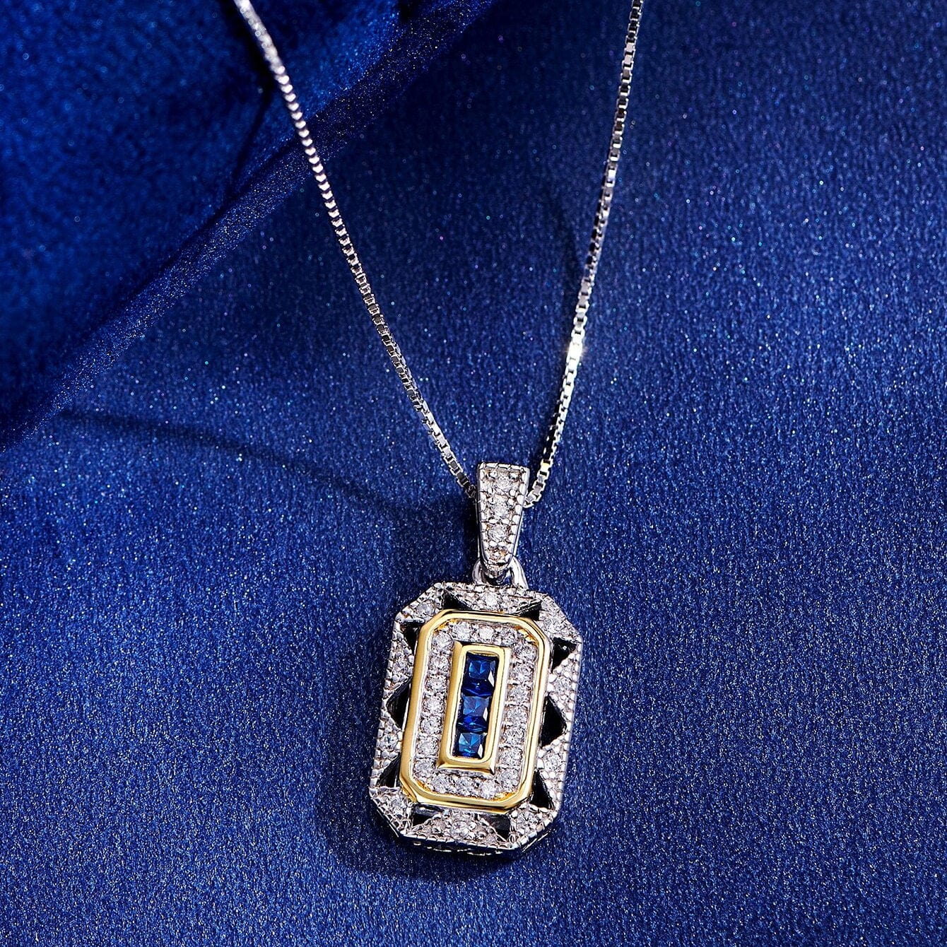 Hallmarked Silver Fusion Blue Necklace With Link Chain - Image 5
