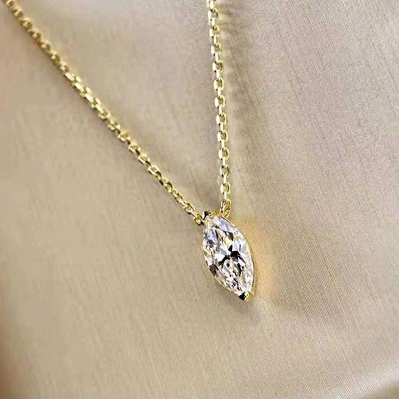 Hallmarked Silver Oval Cut AD Pendant With Chain With Gold Plating - Image 3