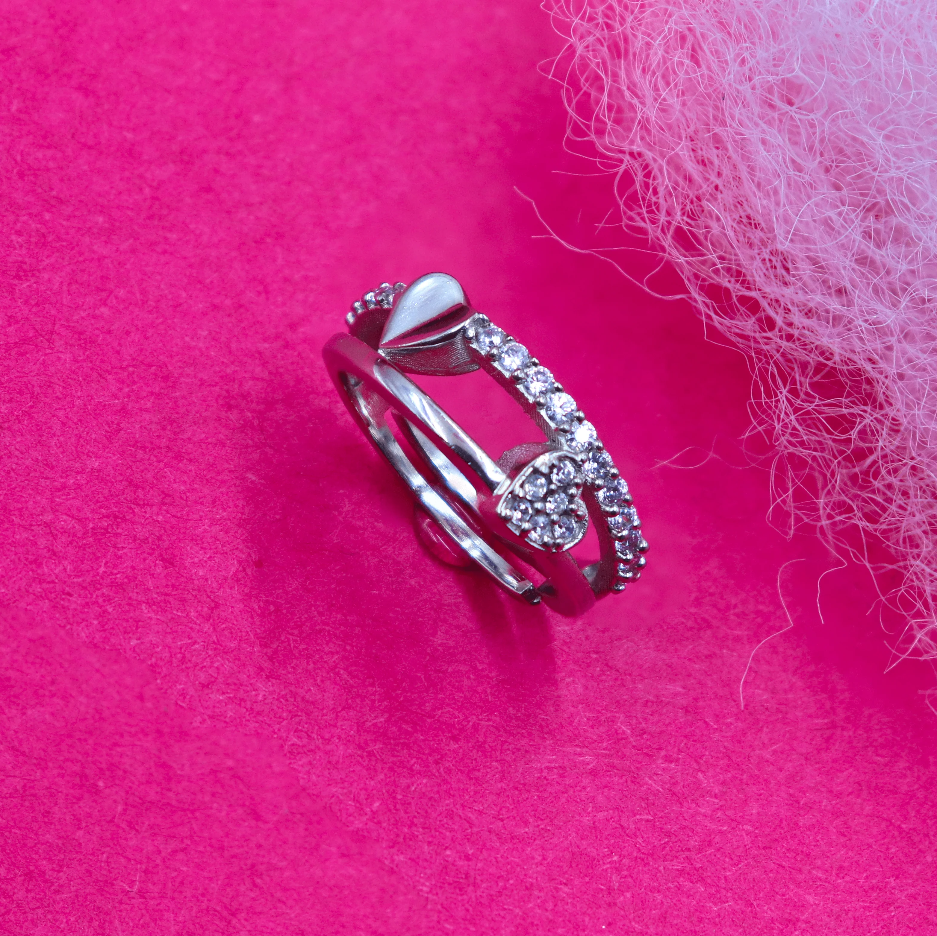 Hearts Of Love Pure Silver AD Ring - Image 3