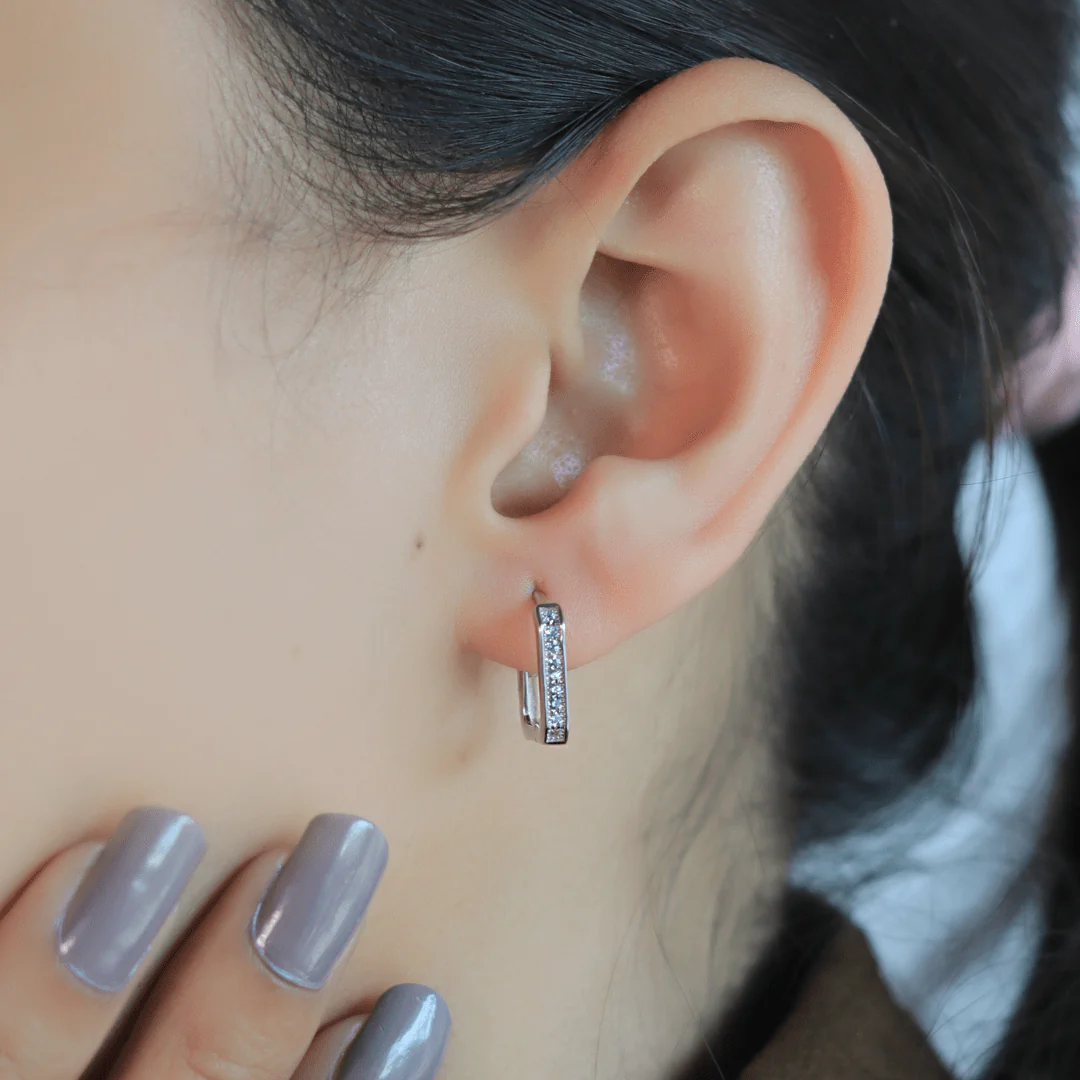Zarkan Minimal Square Line Silver Earrings