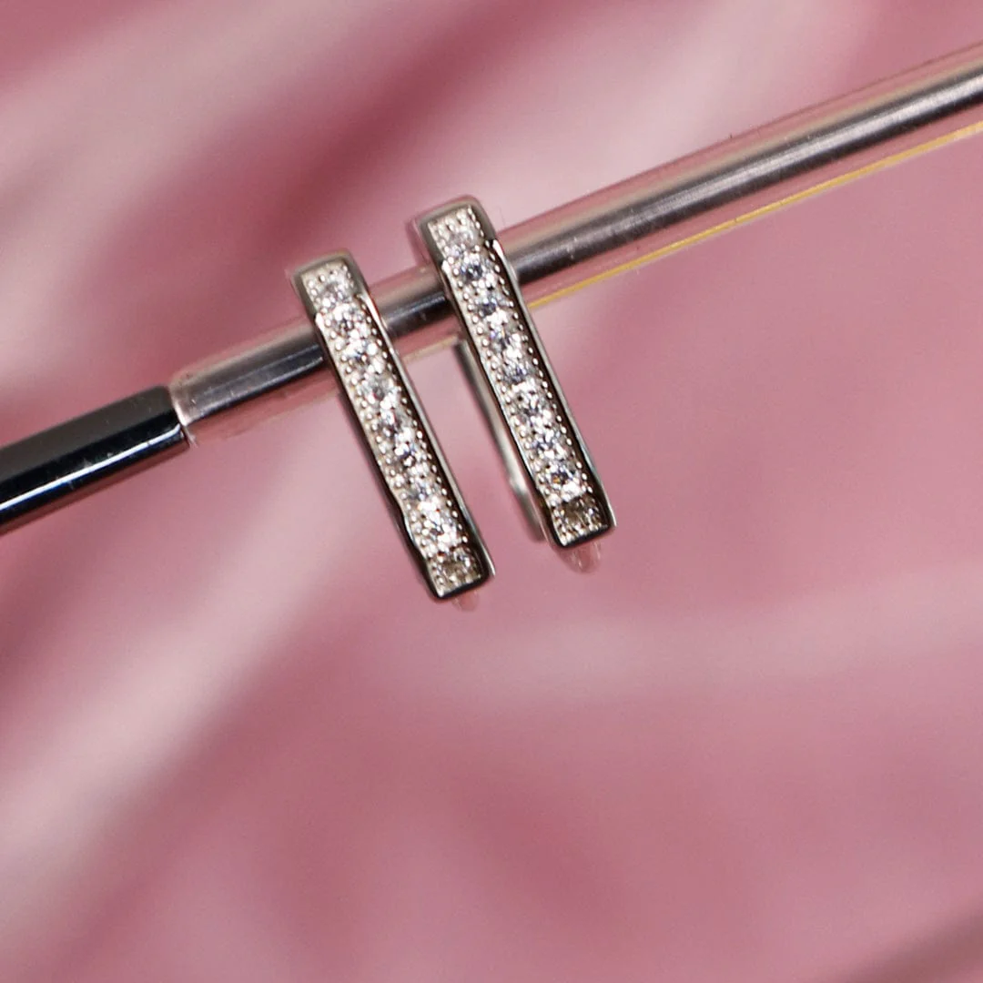 Zarkan Minimal Square Line Silver Earrings - Image 3