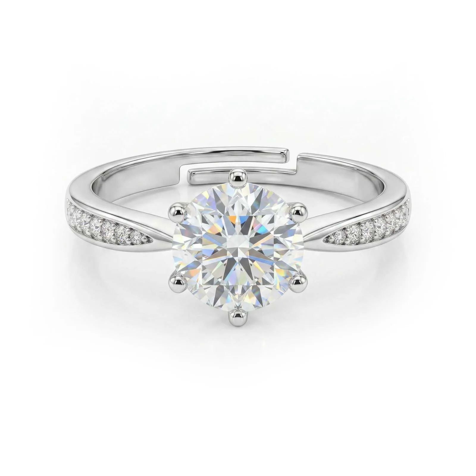 Moissanite Diamond 2 Carat Solitaire 925 Silver Ring for women - Free Size