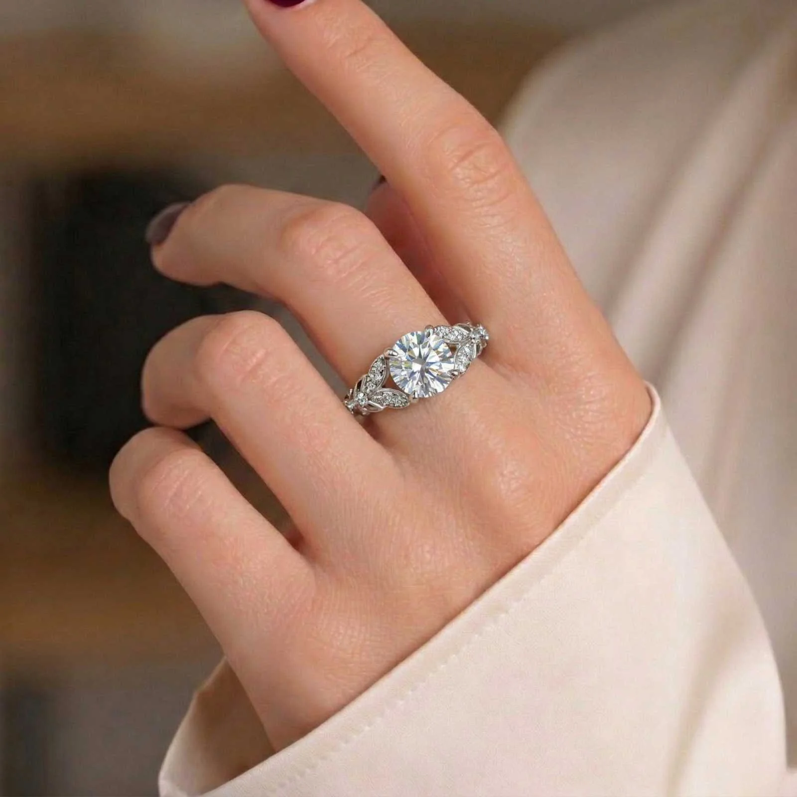Moissanite 1 Carat Diamond White Crown 925 Pure Silver Engagement Ring for women- Free Size - Image 2
