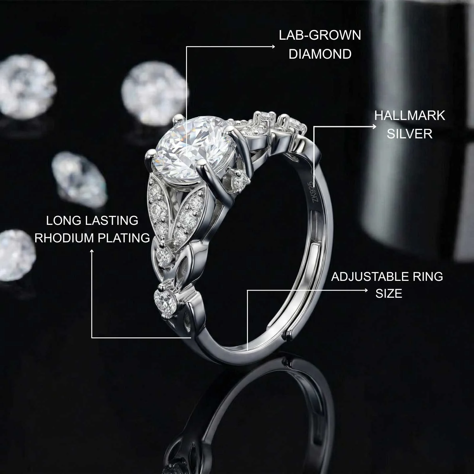 Moissanite 1 Carat Diamond White Crown 925 Pure Silver Engagement Ring for women- Free Size - Image 4
