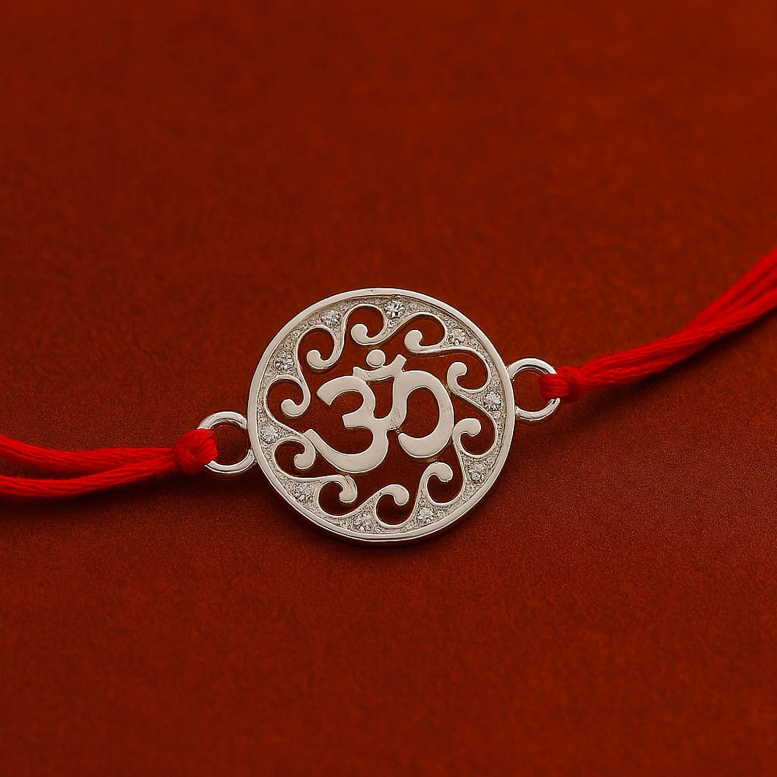 Zarkan Precious Silver OM Rakhi For Brother With Roli Chawal - Image 2