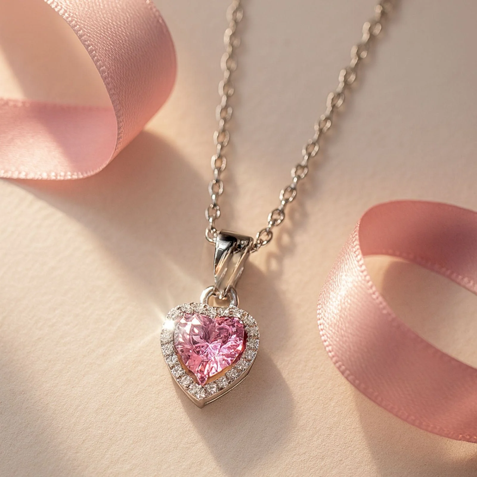 Zarkan 925 Hallmark Pink Power Diamond Pure Silver Pendant Set - Image 2