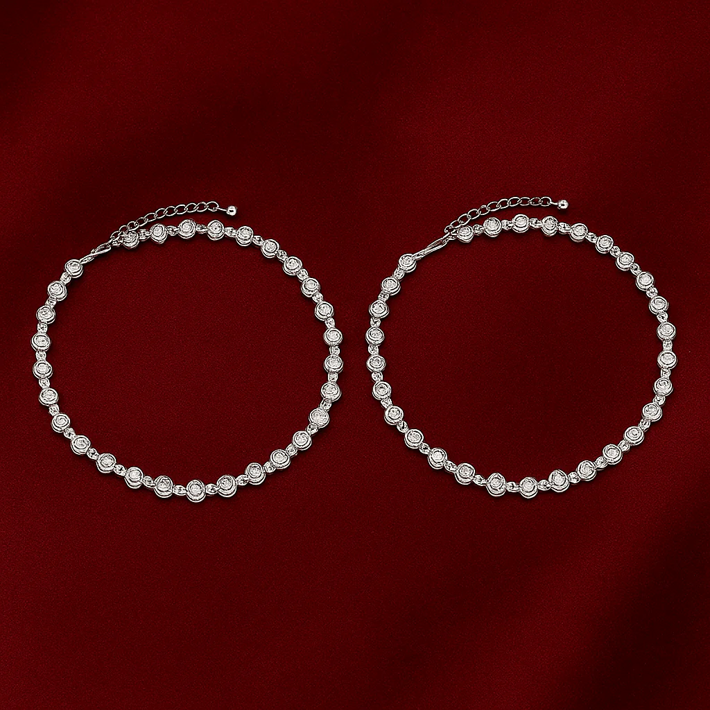 Zarkan 925 Pure Silver Minimal White Anklet
