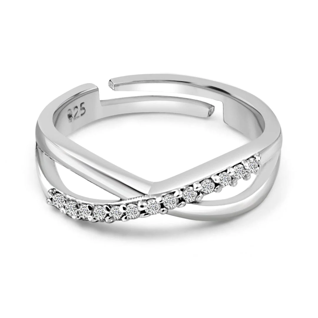 Zarkan 925 Silver American Diamond X Men Ring For Men
