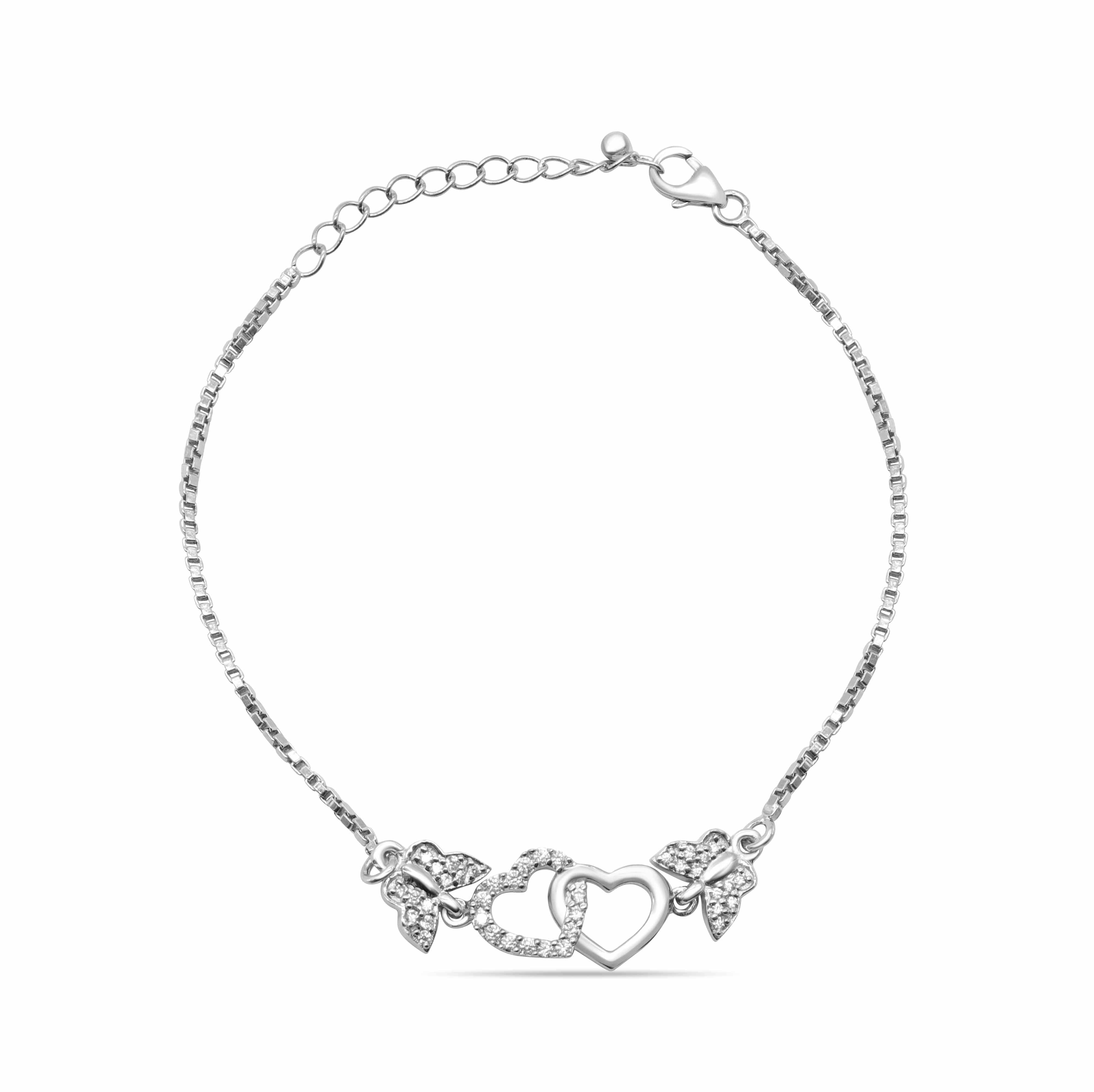 Zarkan 925 Silver Double Heart Butterfly Bracelet - Image 2