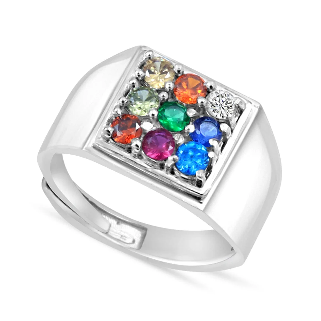 Zarkan 925 Silver Navratna American Diamond Ring For Men