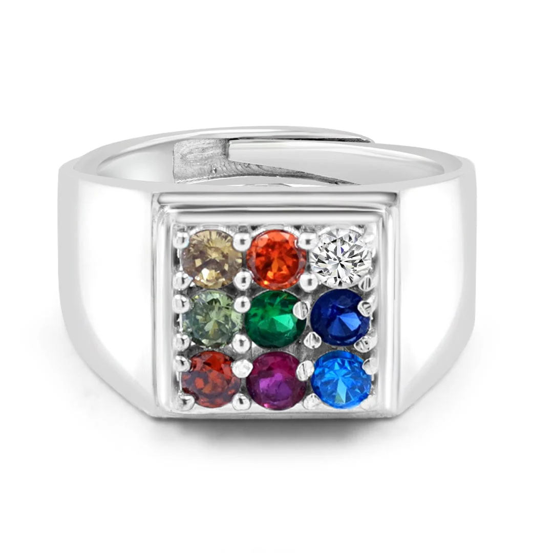 Zarkan 925 Silver Navratna American Diamond Ring For Men - Image 2