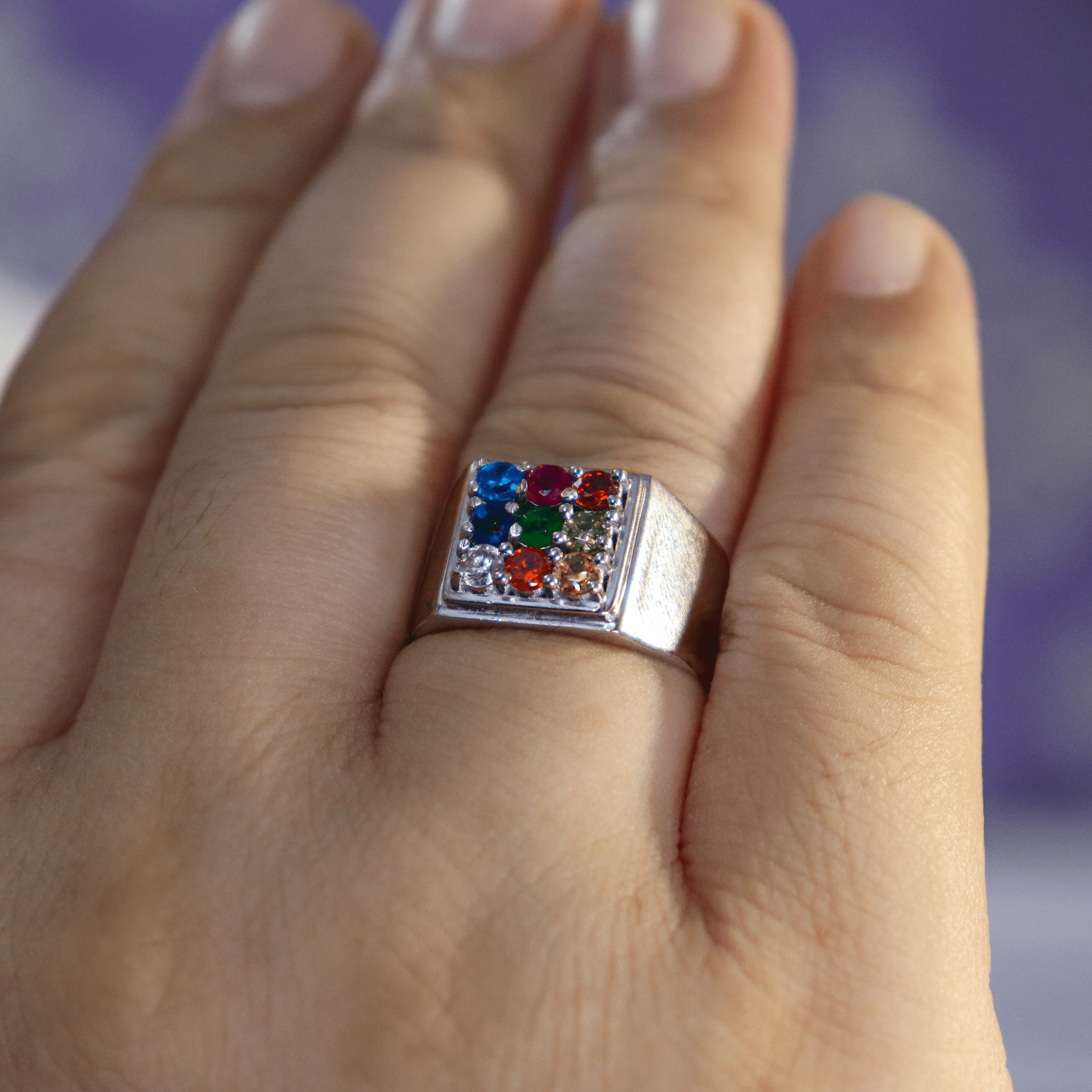 Zarkan 925 Silver Navratna American Diamond Ring For Men - Image 3